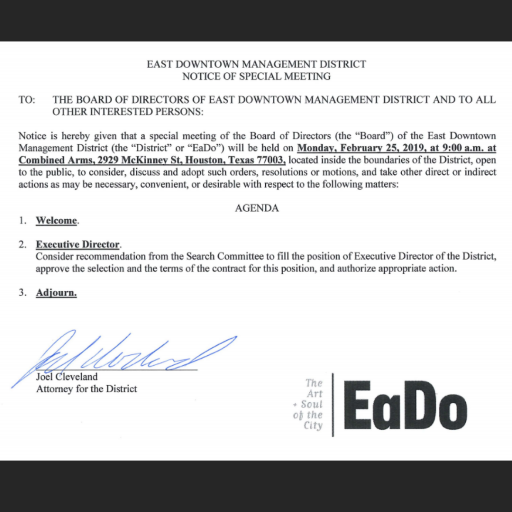 eado management district board of directors to hold